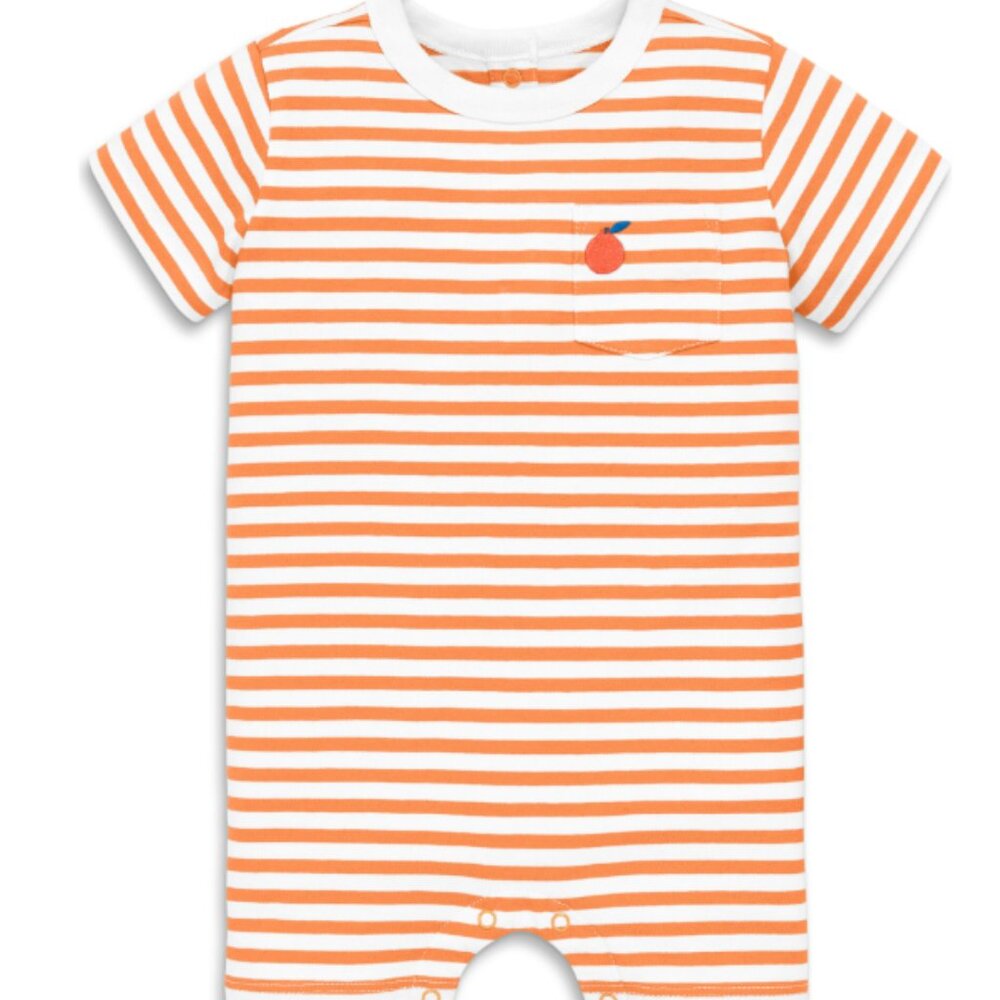 Primary Baby embroidered stripe pocket shortie in cantaloupe (3-6mo)